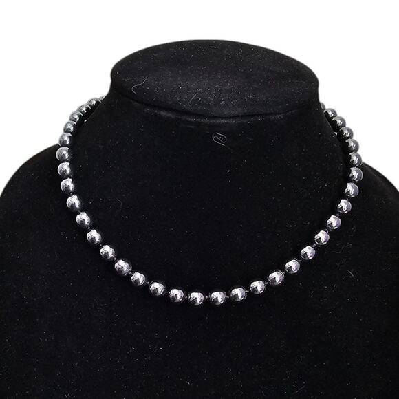 Vintage Y2K Single Strand Hematite Silver Beaded Choker Necklace - Picture 1 of 5
